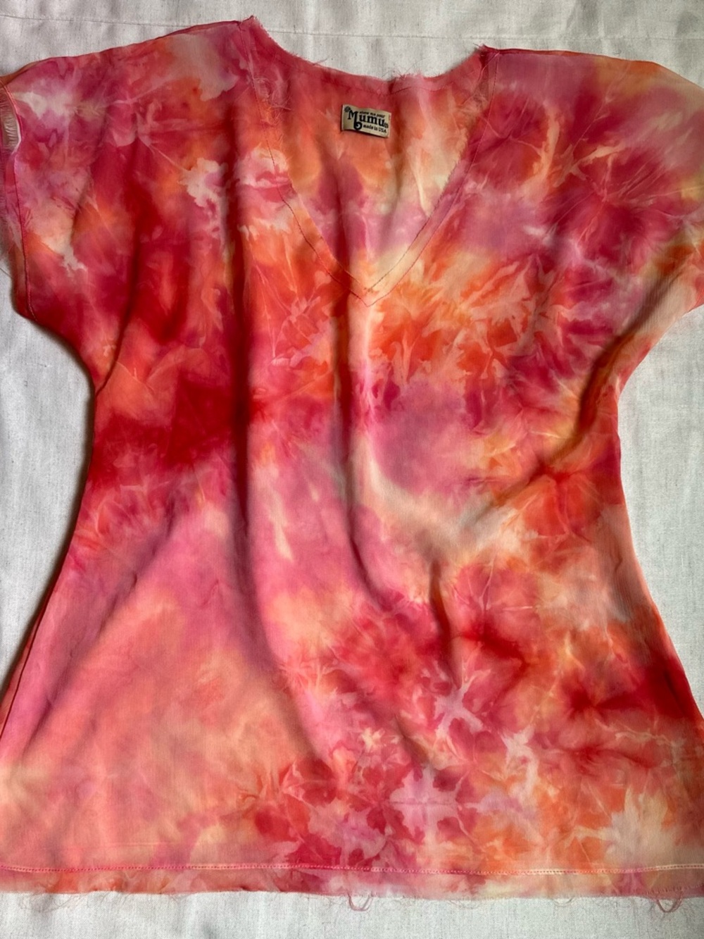 Show Me Your MuMu Pink and Orange Tie-Dye V-Neck Top